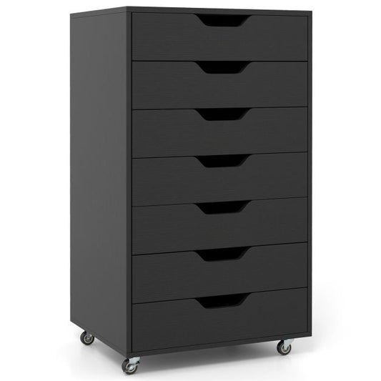 Coast Kommode mit 7 Schubladen und Rollen – Schwarz – 49 x 40 x 87 cm