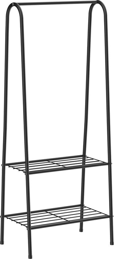 O'DADDY® Kleiderständer stehend - Aufbewahrungsregal 2 Lagen - Schuhregal - Garderobenständer mit Kleiderstange - Kleiderständer - 60 x 36 x 152 cm - Schwarzes Metall