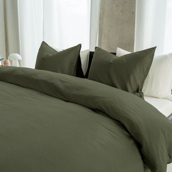 Kayori Emma Bettbezug aus Baumwollsatin – 140 x 200–220 cm + 1 Kissenbezug – Einzelbett – Dunkelgrün