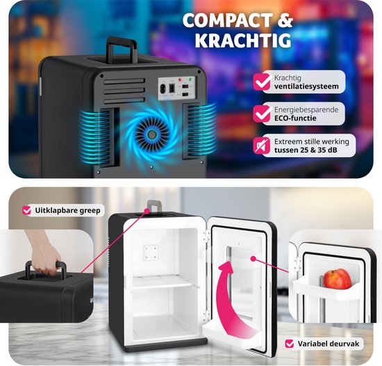 tectake Mini Car Cooler - Tragbare Minibar 14L - 2-in-1 Funktion: Kühlen und Heizen - Ideale elektrische Kühlbox für Getränke, Medikamente oder Make-up - Für zu Hause oder unterwegs - ECO-Modus