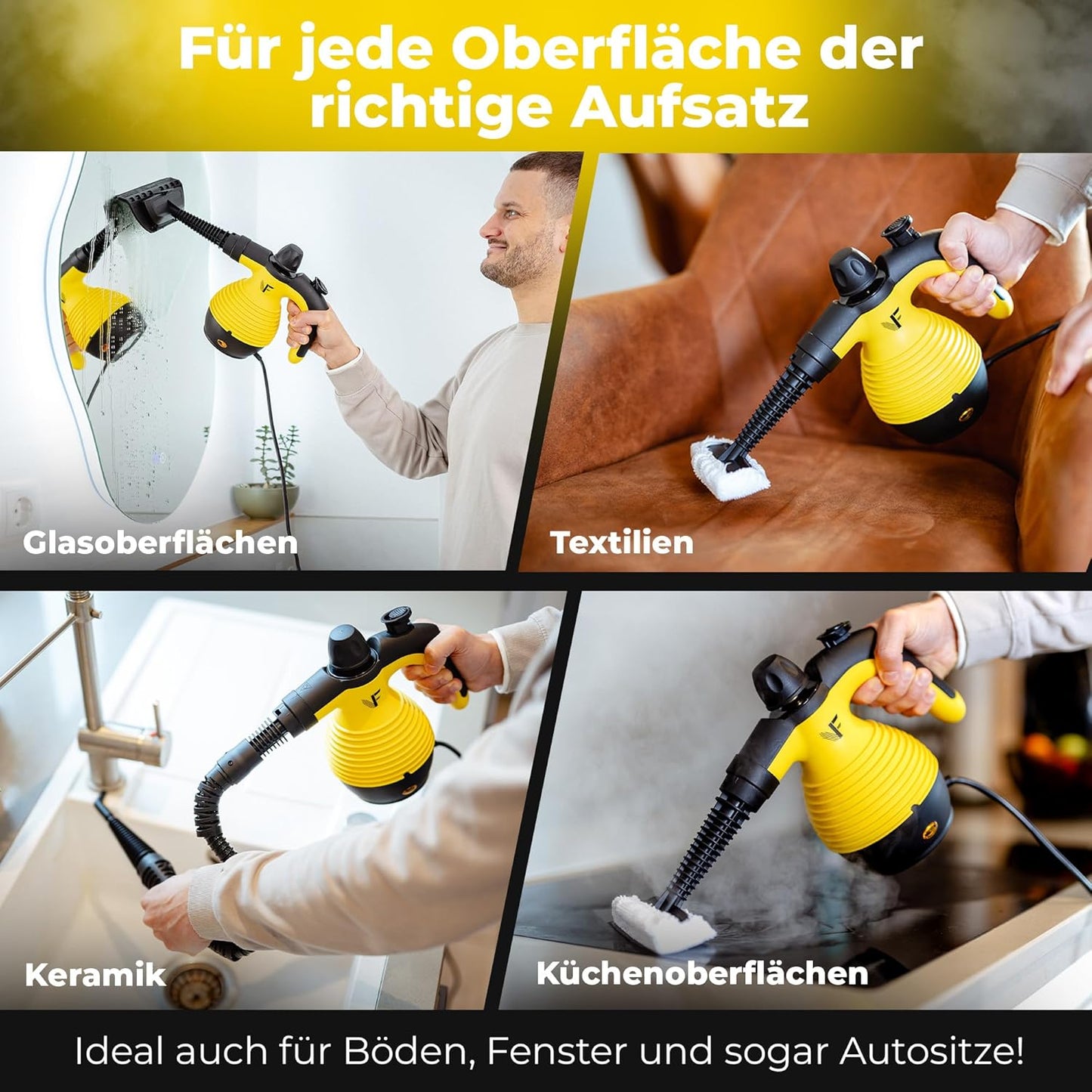 Neighbour's Friend® Dampfreiniger Neues Modell – Leistungsstarker Hand Steam Cleaner, 3,5 Bar Druck, 4m Kabel, 350ml Tank I Handdampfreiniger für Auto, Werkstatt, Haushalt & Fensterreinigung