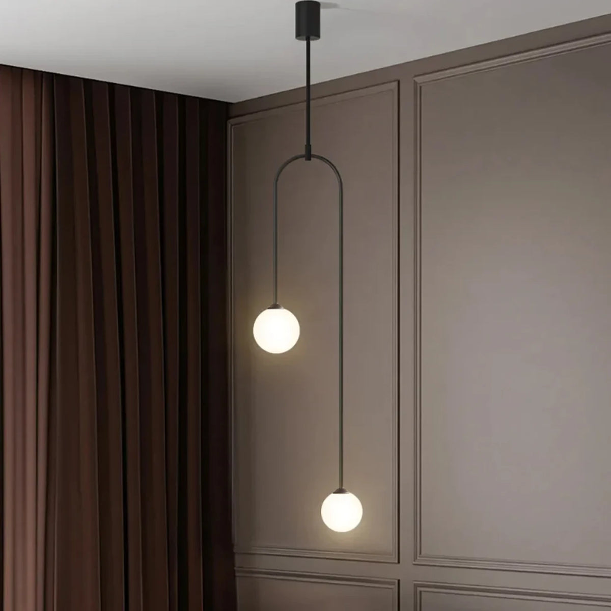 Homary Moderne Pendelleuchte Schwarz mit Glaskugel – 2-flammig, U-förmig