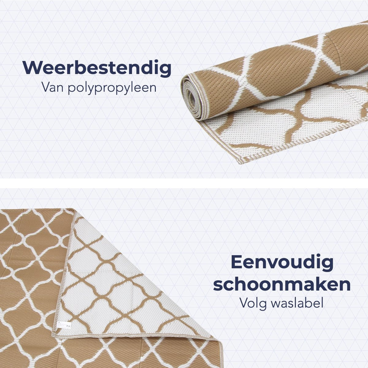 LifeGoods Outdoor-Teppich - 274x350cm - Gartenteppich - beidseitig verwendbar - Inkl. Tragetasche - Mit Muster - Beige/Weiß