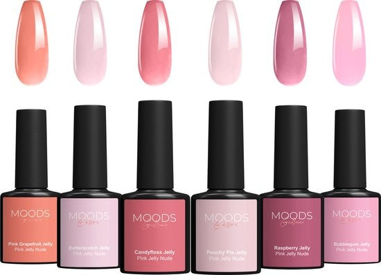 Moods Gellac 6-teiliges Set - Transparenter Gel-Nagellack - 8ML - Pink Jelly Nude Edition - Gellac - Nägel - Gel Polish Starter Pack - Nude Farben