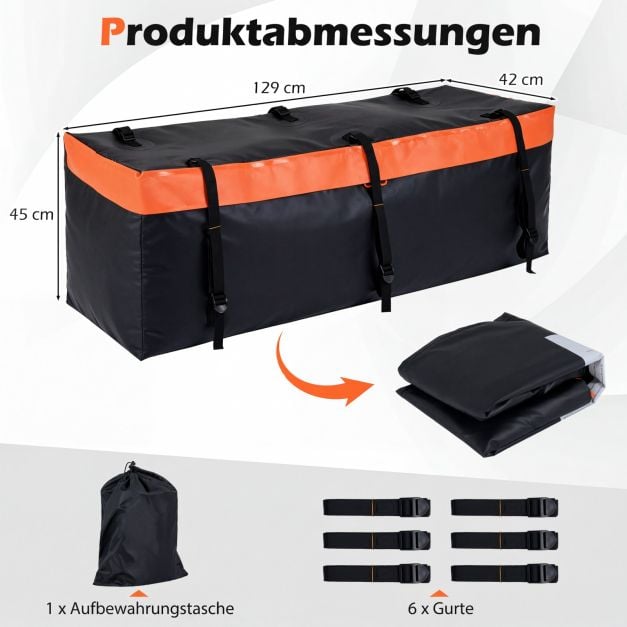 Coast Gepäcktasche für Anhängerkupplungsträger – 255 l – 129 x 42 x 45 cm – Orange und Schwarz