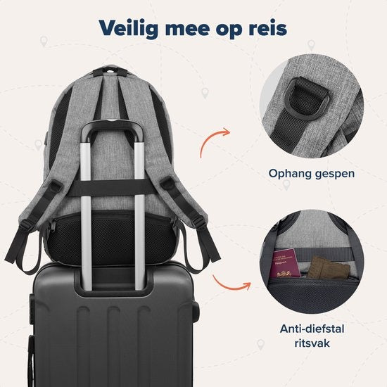 TRVLMORE Rucksack - 36L - 17.3 Zoll - Laptop-Rucksack - Schultasche - Unisex - Spritzwassergeschützt Grau