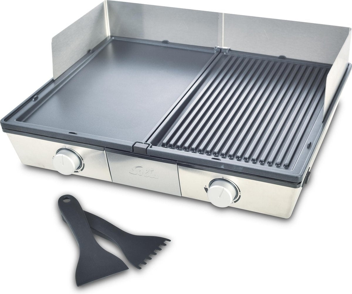 Solis Deli Grill 7951 - Fettablauf mit Auffangschale - 2.200 Watt - Edelstahl - Silber/Schwarz