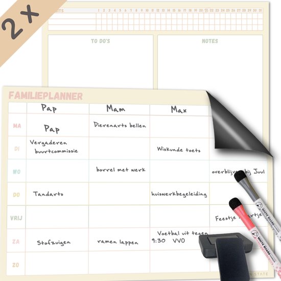 Magnetischer Familienplaner - Wochenplaner Whiteboard - Planer magnetisch - Planungstafel - Monatsplaner magnetisch