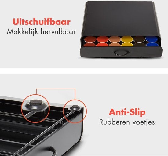KitchenBrothers Kapselhalter - mit Schublade - Dolce Gusto - 36 Kapseln - Edelstahl - Schwarz