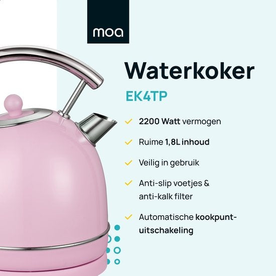 MOA Retro-Wasserkocher - Pastellrosa - Elektrisch - Edelstahl - EK4TP