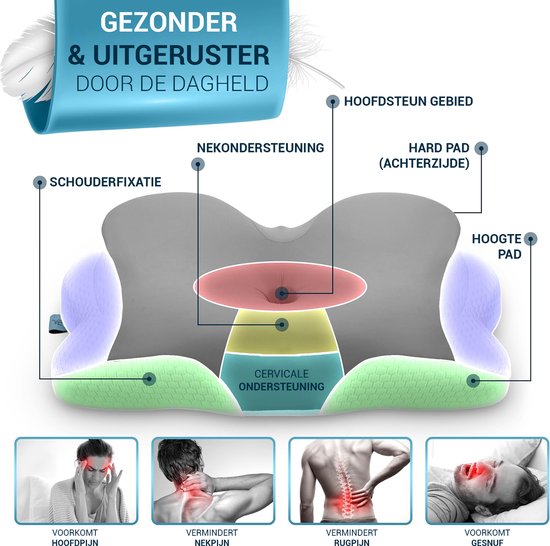 Glckstoff Orthopädisches Kissen – Ergonomisches Nackenschaumkissen gegen Nacken- und Rückenschmerzen, hypoallergen, verstellbar, ideal für Seiten- und Rückenschläfer, grau
