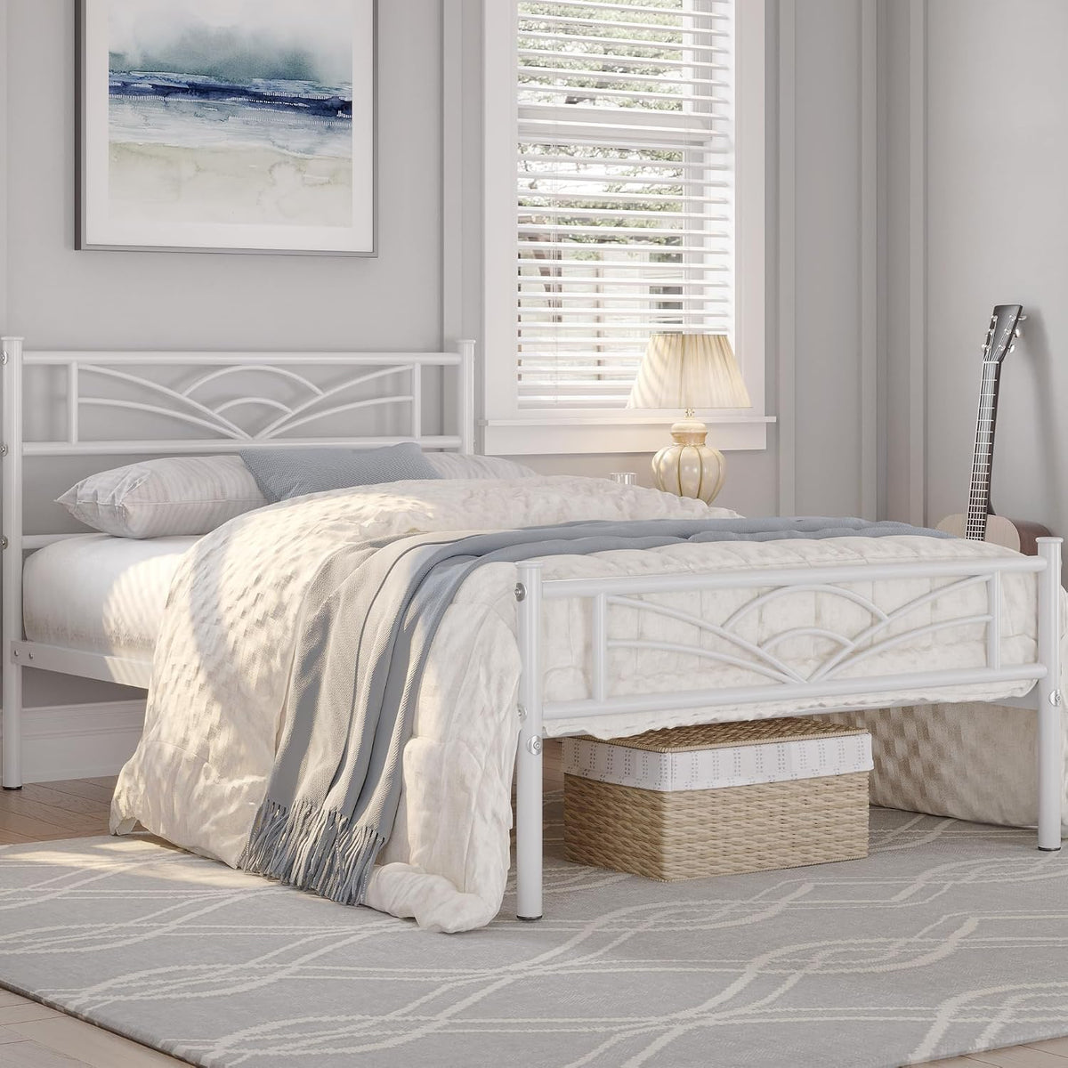 Yaheetech Einzelbett aus Metall – 90 × 190 cm – weiß