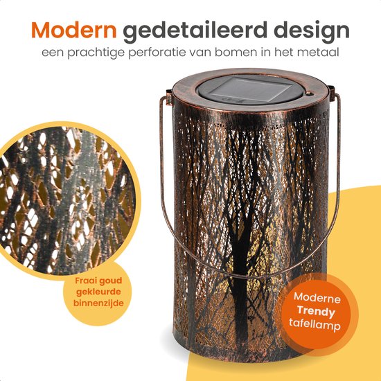 Goliving Solar Tischleuchte Oasis - Außenleuchte - 2 Stück - Außenlaterne - Solar Gartenleuchte - LED Außenleuchte - Pendelleuchte - 20 cm - Metall - Bronze