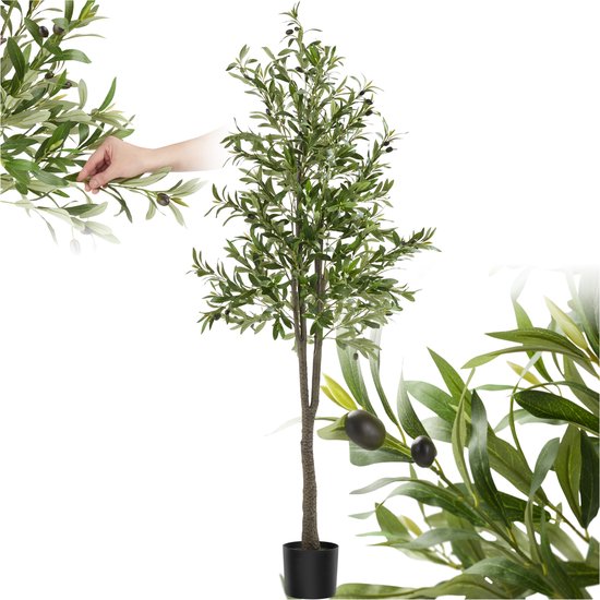 tectake - Künstlicher Olivenbaum Oleand - Mediterrane Kunstpflanze mit realistischen Blättern und Oliven - Pflegeleicht und vielseitig einsetzbar - Inklusive stabilem Blumentopf - Höhe: 180 cm