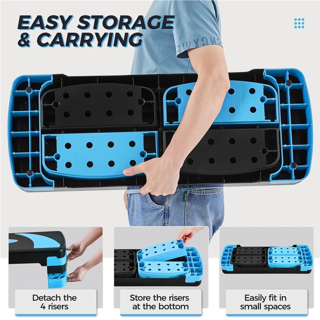 Yaheetech Aerobic Step - Einstellbare Stepboard - Fitness Stepper - 3 Höhen - Anti-Rutsch - Blau