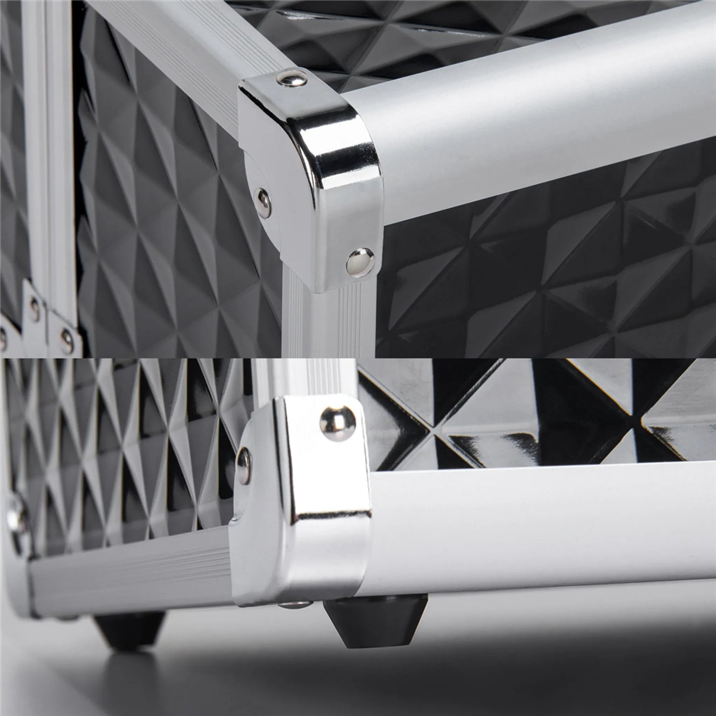 Yaheetech Schminkkoffer Beautycase - Mit 3 Schichten und verstellbaren Fächern und Schloss mit Schlüsseln - Für Kosmetiker und Friseure - Schwarzes Aluminium - 34,7 x 22,2 x 25 cm