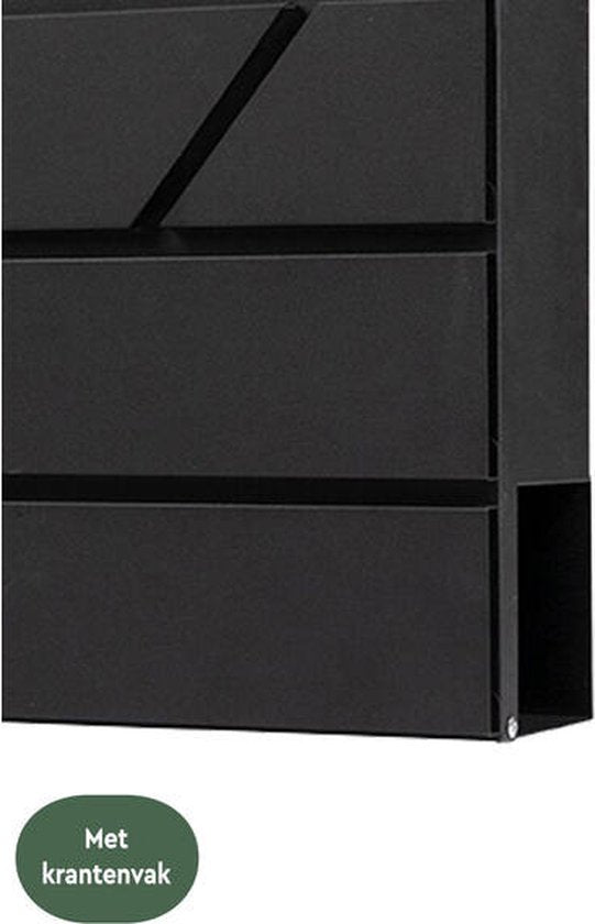 BRASQ Briefkasten Hanging Black Deluxe - Wandbriefkasten mit Schloss und Zeitungsfach - Inkl. Befestigungsmaterial & 2 Schlüssel - Briefkasten - Briefkasten - Edelstahl