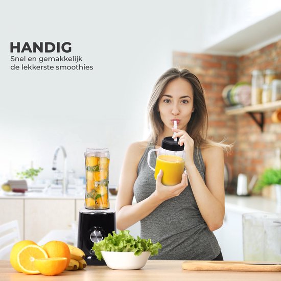 Niceey Mini Blender - Smoothie Maker - Mixer Smoothie - Entsafter - 500W - mit 2 To-Go Bechern - Schwarz