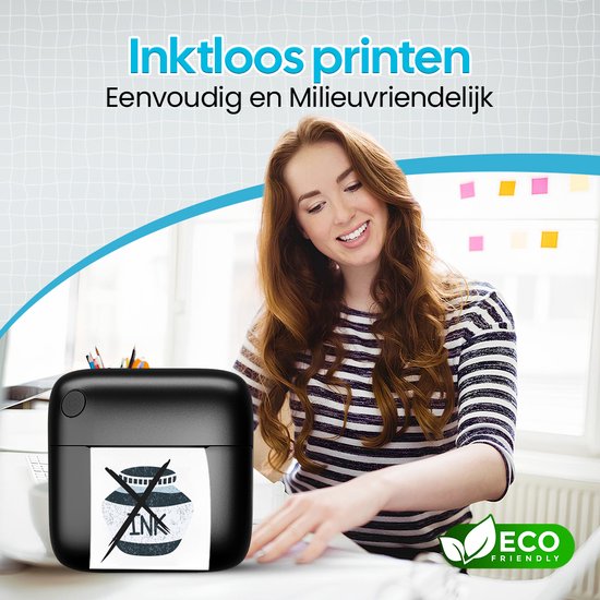 Gatson Mini-Drucker - Inklusive 14 Rollen Papier (Sticker, Normal & Farbe) + 5 Stifte - Mini-Drucker für das Handy - Pocket-Drucker - Mobiler Fotodrucker