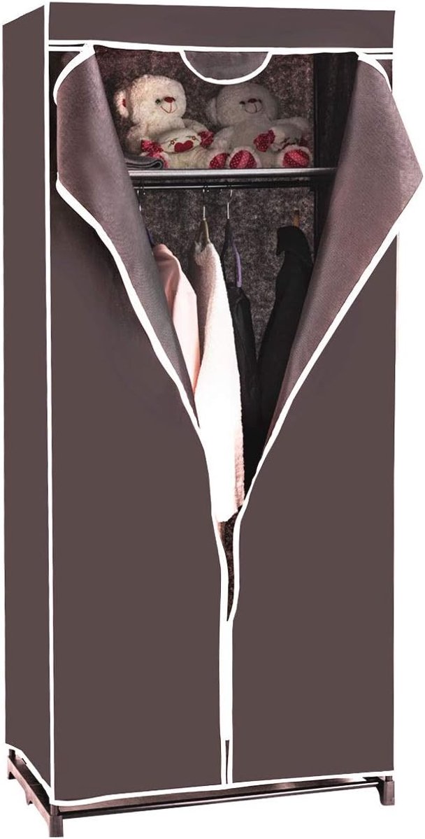 Coastal Fabric Garderobe - Ausgestattet mit Kleiderstange und atmungsaktive Abdeckung mit Reißverschluss und Anti-Rutsch-Füße - für Schlafzimmer und Camping - Schwarz Eisen und Vliesstoff - 74 x 50 x 172 cm