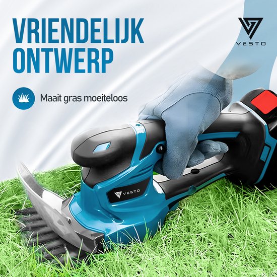 Vesto® Accu Heckenschere - Inkl. Buchsbaum- und Grasschneideblatt - Elektrische Grasschere - Akku-Schere - Heckenschere