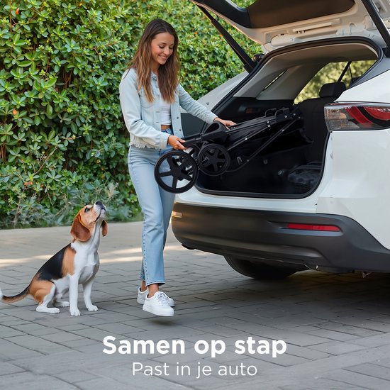 Trevopet® Hundebuggy zusammenklappbar - Kinderwagen - Buggy für kleine und mittelgroße Hunde bis 15 kg - wasserfest mit Becherhalterung - Schwarz