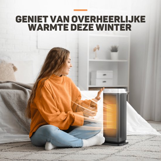 Vulpes Goods® Tech - Elektroherd - Heizlüfter - Keramischer Herd - 4 Stufen - 2000W - Timer, Fernbedienung & Thermostat - Heizung - Elektroheizung für Innenräume - Schwarz