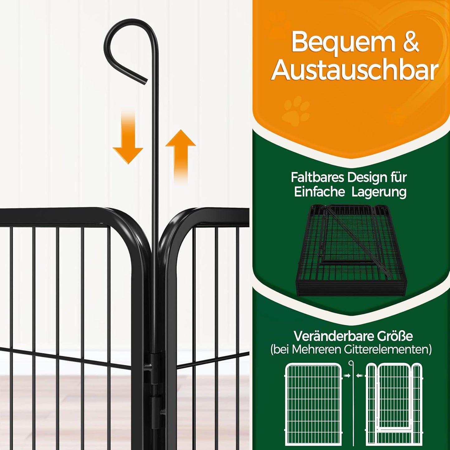 Yaheetech Welpenauslauf, 6-teiliger Welpenauslauf aus Metall mit Tür – 100 cm hoch – 68 x 100 cm pro Element – Schwarz