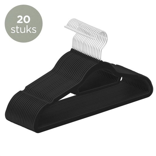 O'DADDY® Velvet Coat Hangers - Kleiderbügel - 20 Stück Kleiderbügel - Antirutsch - 43,5 cm - Kleiderbügel Kunststoff - Schwarz
