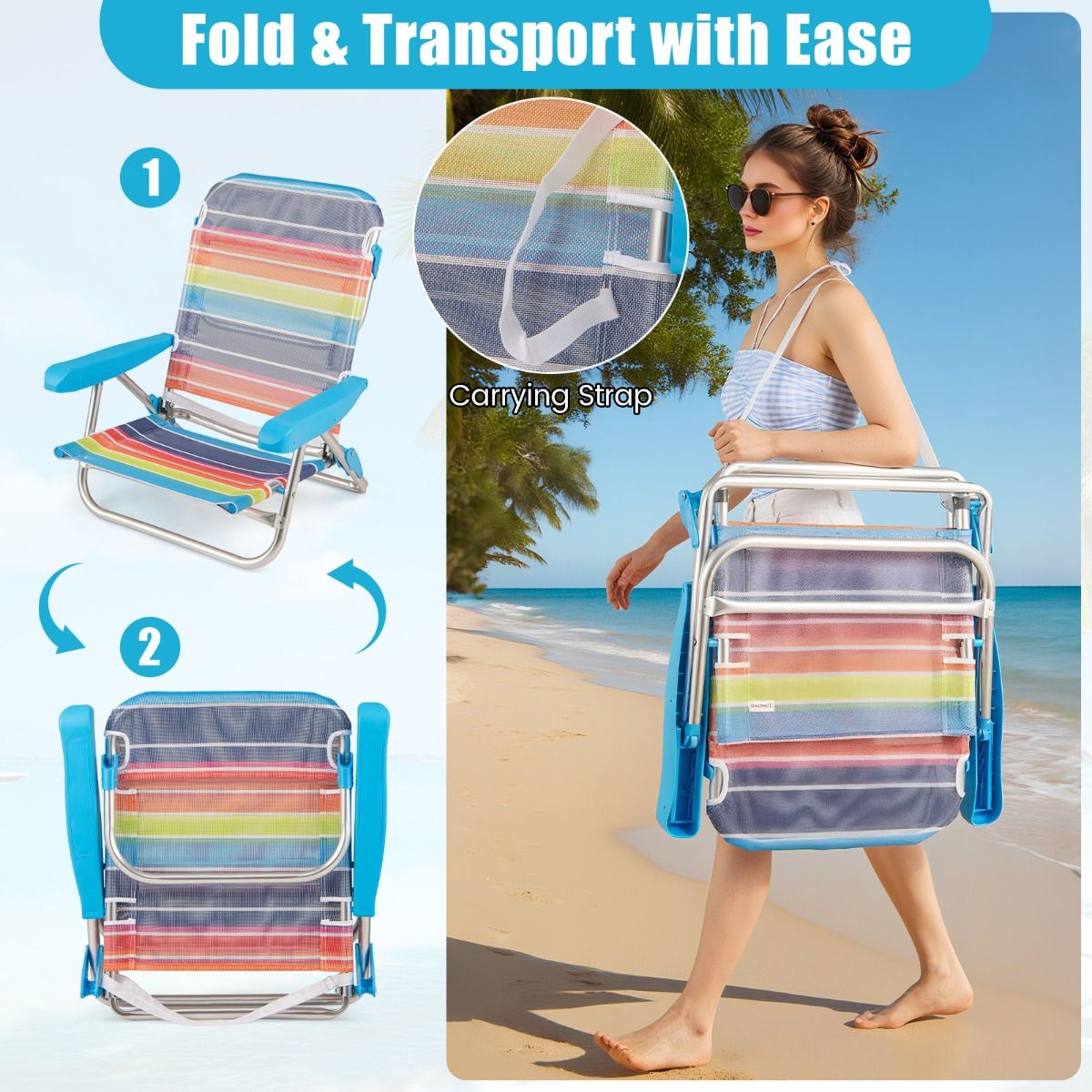 Coast Klappbare Strandstühle, 2er-Set – Verstellbare Rückenlehne – Leichte Campingstühle – 64 x 63 x 74 cm