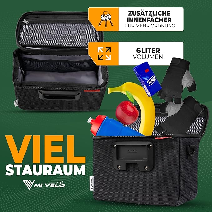 MIVELO Lenkertasche - Wasserabweisend & mit Handyfach - 7 Liter - Schwarz Reflektierend