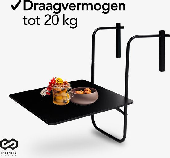 Infinity Goods Balkontisch - klappbar - 60 x 60 CM - verstellbar - hängend - Schwarz