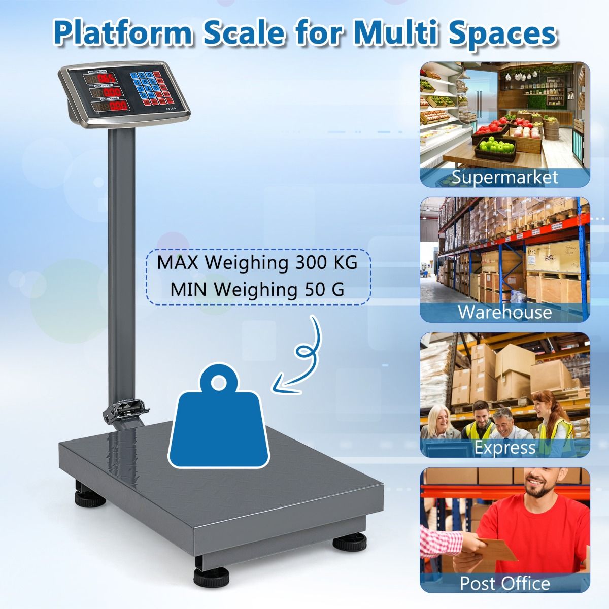 Coast Digitale Plattformwaage – Tragkraft 300 kg – Preisberechnung – silber