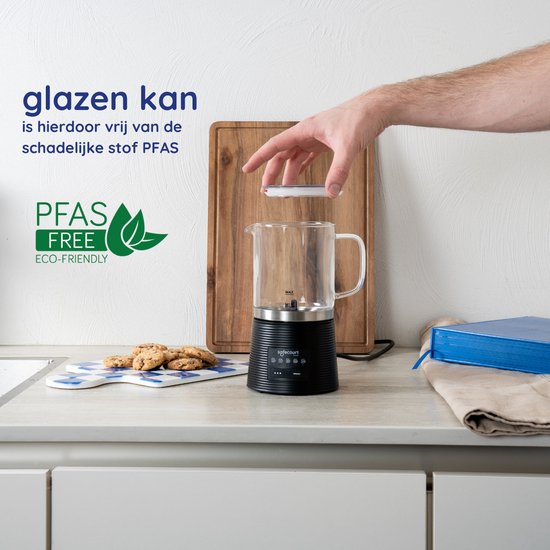 Safecourt Kitchen Glas-Milchaufschäumer - Elektrischer Milchaufschäumer - Antihaftbeschichtung - 600 Watt - Schwarz