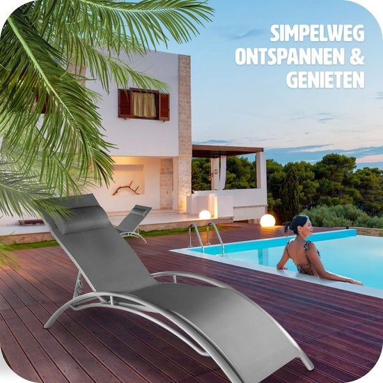 tectake 2er-Set Gartenliegen - Grau Aluminium