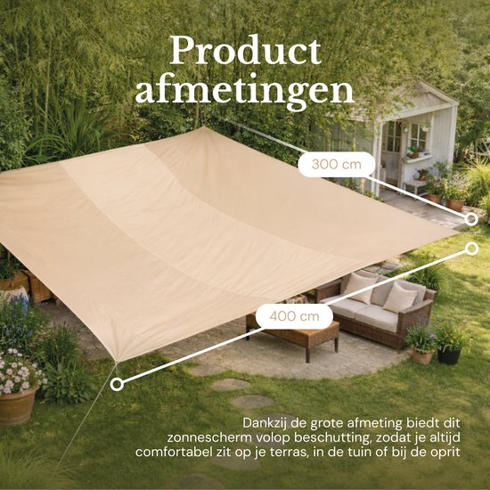 O'DADDY® Schattentuch 4x3m Rechteck - Sonnensegel - Sonnenschutznetz - Markise mit Befestigungsmaterial - Wasserdicht - UV30 Sonnenschutz - Beige