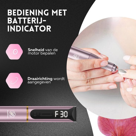Beeperfect® Cordless Electric Nail File Pro Edition - Nagelfräse - Maniküre- und Pediküre-Set - wiederaufladbar - 11 Bits und 60 Schleifrollen - 30.000 U/min - Pink