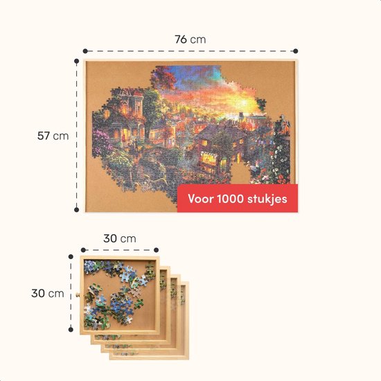 Diydash Puzzlebrett & Puzzletisch - 1000 Teile - 83 x 64 cm - Mit 4 Sortierschubladen & Aufbewahrungssystem - Holz - Braun