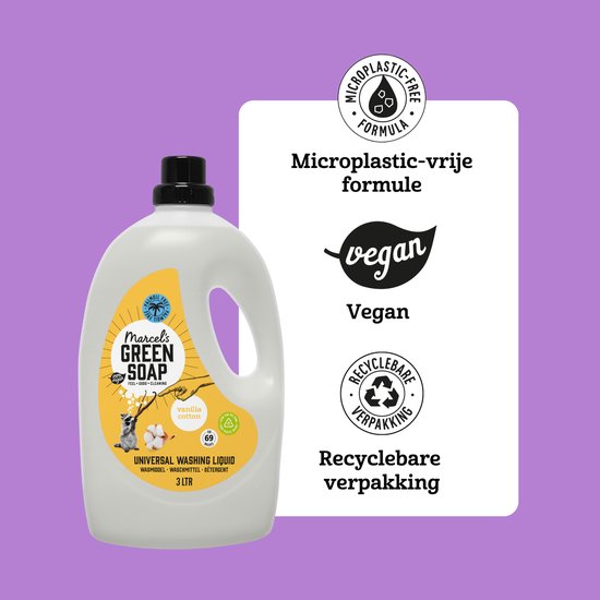 Marcel's Green Soap Universalwaschmittel - Großpackung - Vanille & Baumwolle - 3L - 69 Waschgänge