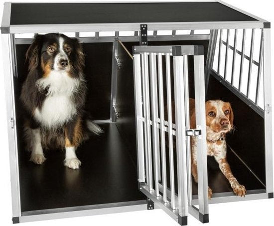 tectake Hondentransportbench double met een schuine achterwand met scheidingswand - 402227