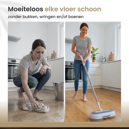 Vapore Electric Mop Cordless - 150×150 RPM Dual Rotation - 40 min Batterie - LED-Beleuchtung - Bodenreiniger - Alle harten Böden - Leise 77,5 dB - Wischsystem mit Spray
