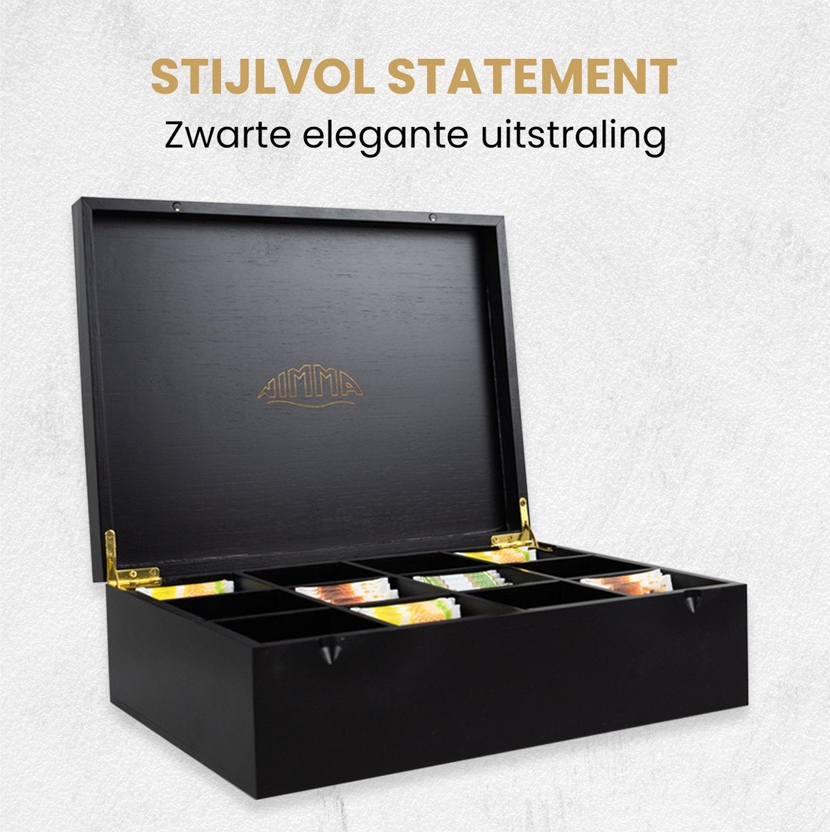 Nimma - Teebox - 12 Fächer - Magnetischer Verschluss - Geeignet für Pickwick, Lipton und mehr - Schwarz