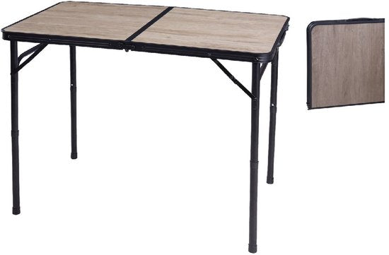 Redcliffs Campingtisch – Aluminium – leicht – Holz/Schwarz – 90 x 60 x 70 cm – höhenverstellbar/zusammenklappbar
