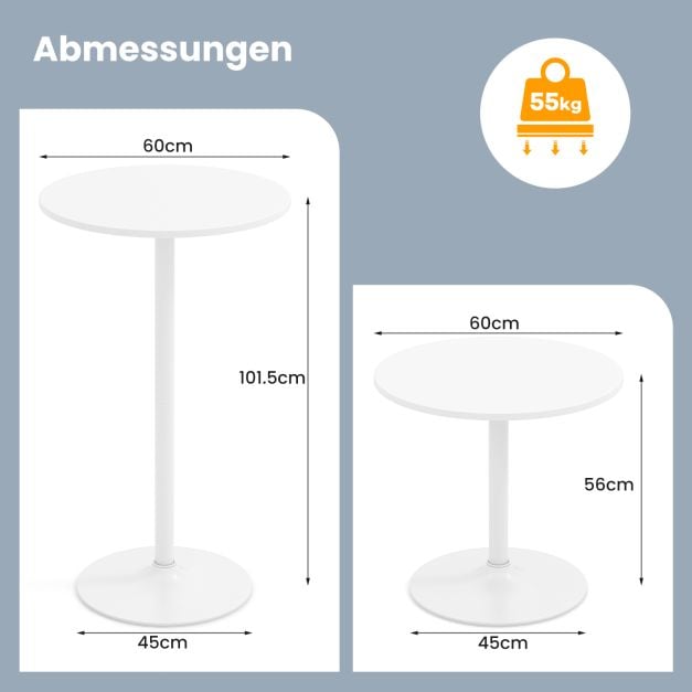 Coast Bistro Tisch 2-in-1 - Verstellbarer Bartisch und Couchtisch Ø60 cm - Weiß