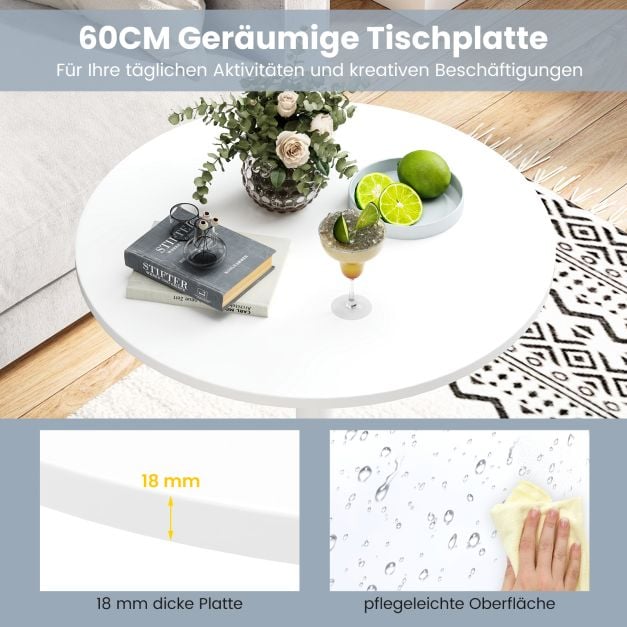 Coast Bistro Tisch 2-in-1 - Verstellbarer Bartisch und Couchtisch Ø60 cm - Weiß