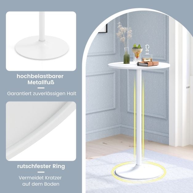 Coast Bistro Tisch 2-in-1 - Verstellbarer Bartisch und Couchtisch Ø60 cm - Weiß
