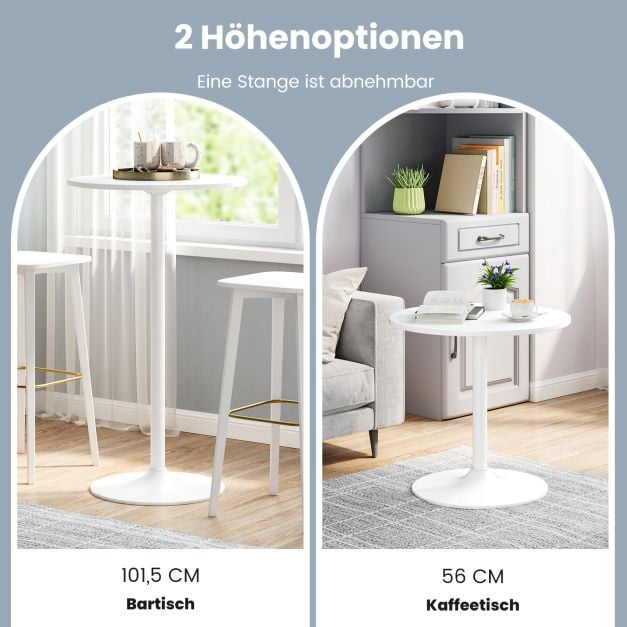 Coast Bistro Tisch 2-in-1 - Verstellbarer Bartisch und Couchtisch Ø60 cm - Weiß