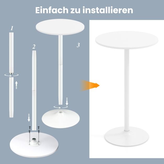 Coast Bistro Tisch 2-in-1 - Verstellbarer Bartisch und Couchtisch Ø60 cm - Weiß