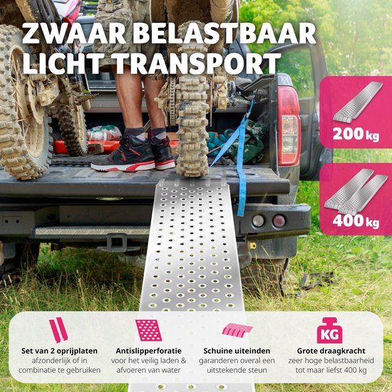 tectake 2x Auffahrrampen - 2er Set Auffahrrampen aus Stahl mit Tragkraft bis 400 kg - Rutschfest und gelocht - Auffahrrampe für Auto, Anhänger, Motorrad, Aufsitzmäher, Rollstuhl, Fahrrad (160 cm)