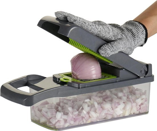 Gemüseschneider – Slicer-Dicer – Gemüsehacker – Mandoline – Gemüseschneider – inkl. 7 Klingen – inkl. Schälmesser – Käsereibe – inkl. Eiertrenner – Allesschneider –